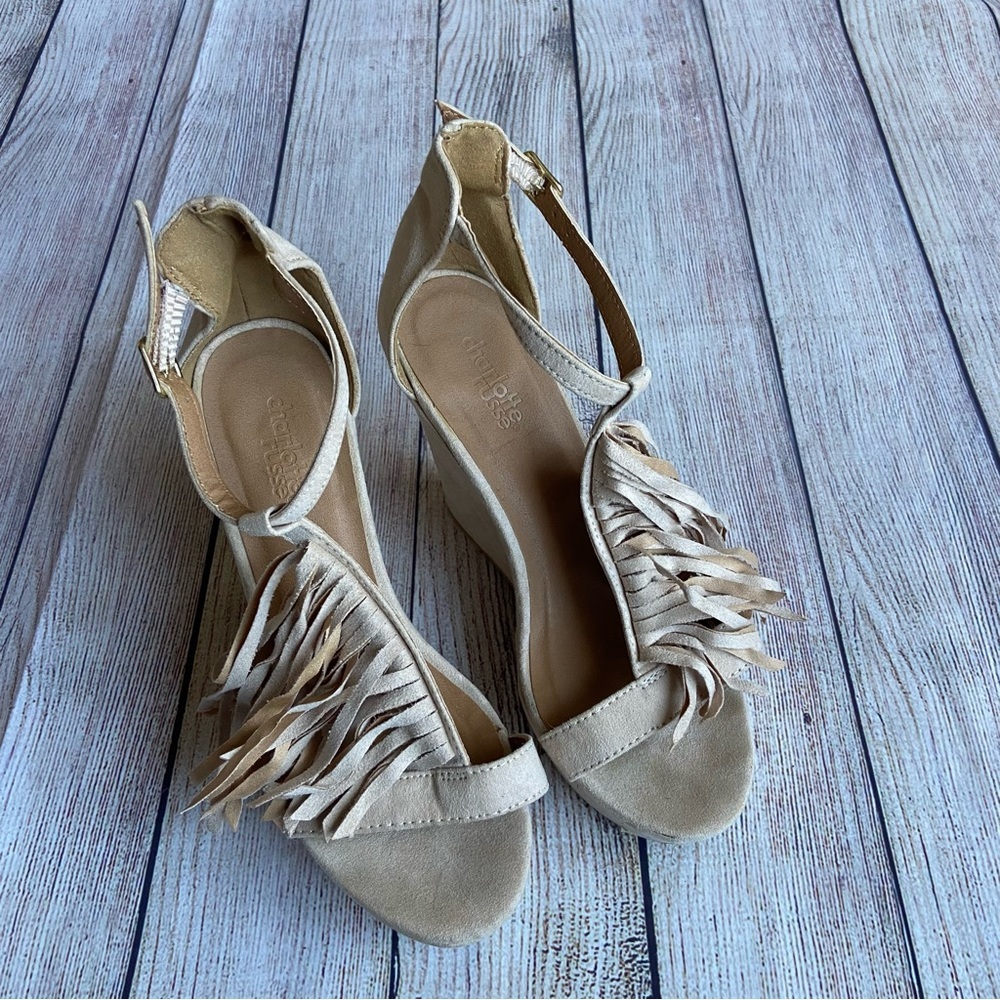 Charlotte Russe Beige Wedge Heels W Fringe Size 6